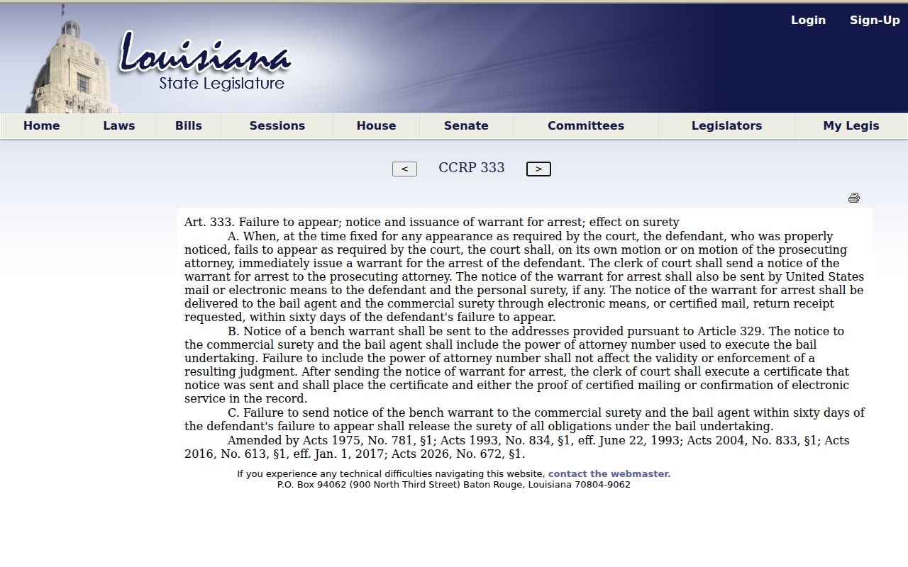 Louisiana failure to appear bench warrant statute used for Vermilion Parish bench warrant records