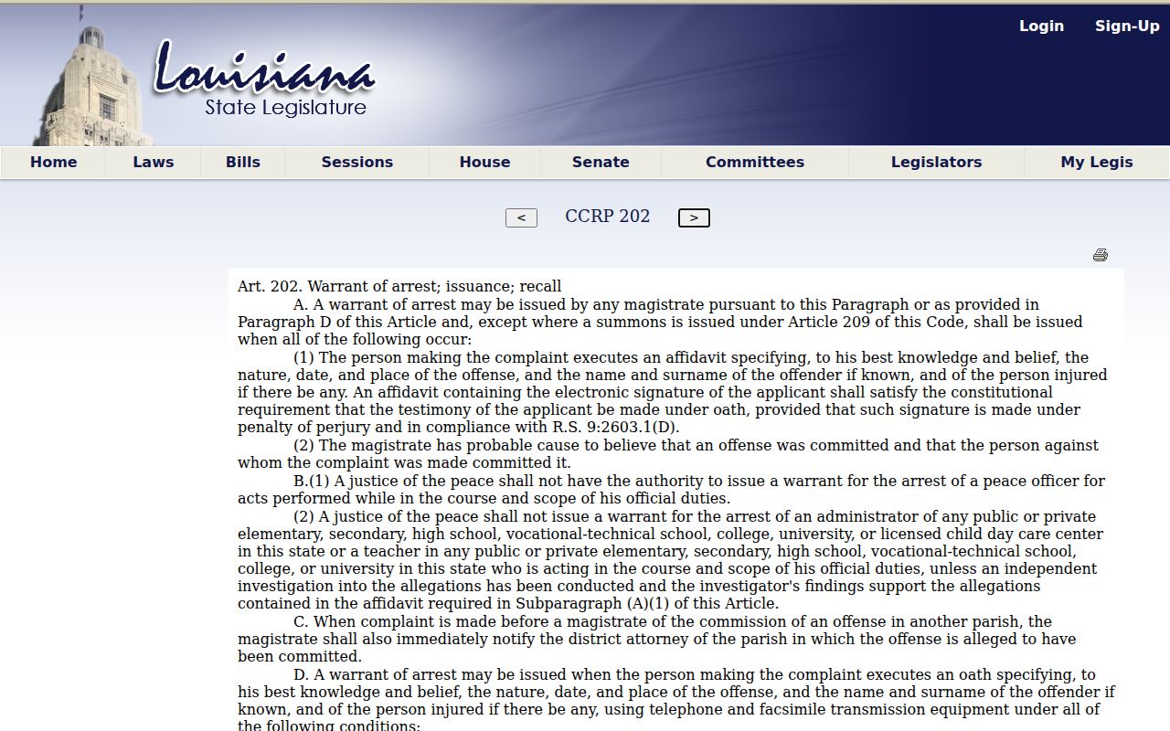 Louisiana probable cause statute used for Vermilion Parish arrest warrant records